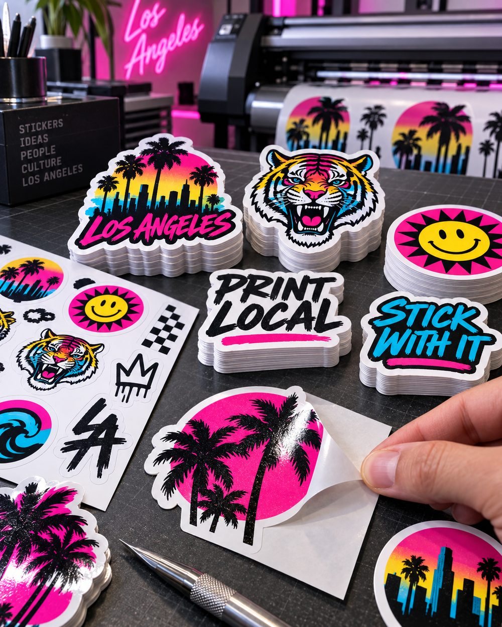 Vibrant custom die-cut stickers and sticker sheets produced in a Los Angeles print studio